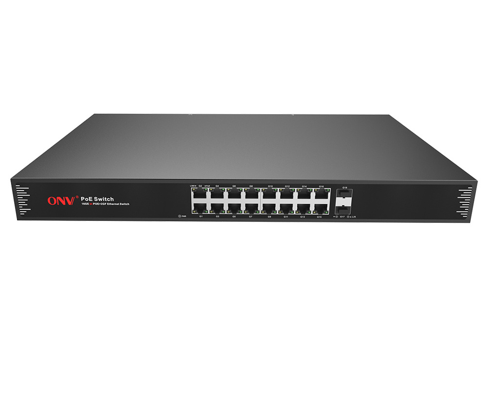 Rack mount 16 port unmanaged POE switch gigabit network fiber switch support IEEE802.3af/at/bt max single port power 90W