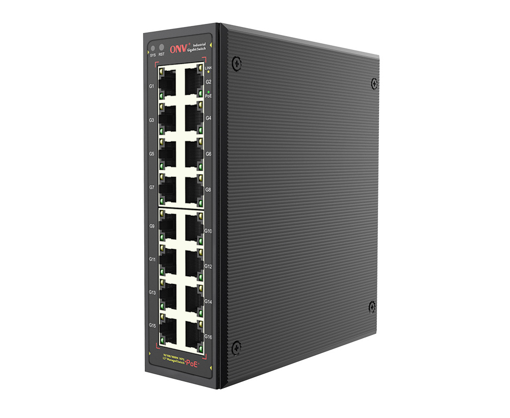 Industrial 16 Ports Gigabit Ethernet Switches 10/100/1000Mbps IP40 DC12-57V Din Rail Mounting RJ45 Network Switch