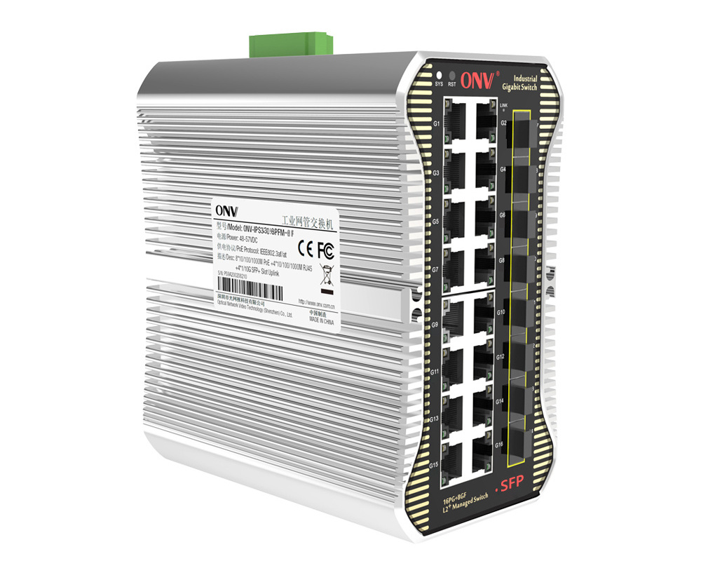 DC12-57V L2+ managed Fiber Switch Industrial 16*10/100/1000M RJ45 ports and 8*100/1000M SFP DIN-rail Network Switch