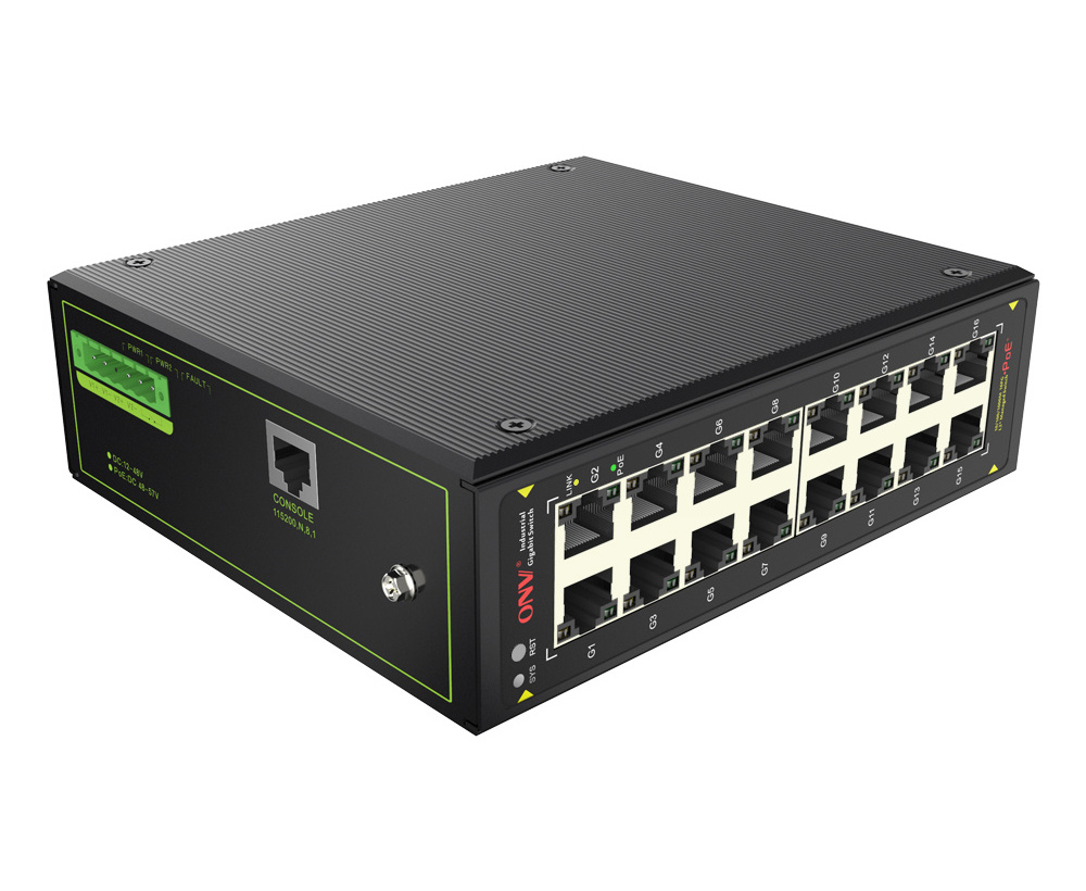 Industrial 16 Ports Gigabit Ethernet Switches 10/100/1000Mbps IP40 DC12-57V Din Rail Mounting RJ45 Network Switch