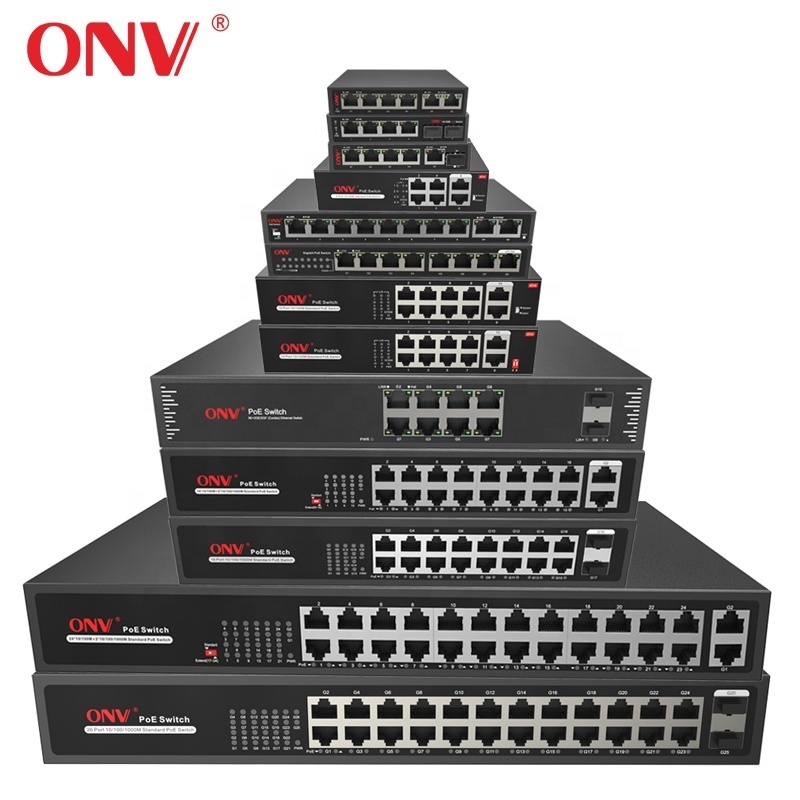 OEM/ODM PoE switch 4  8 16 24 ports 10/100M & Gigabit unmanaged 48V ethernet fiber switch poe IEEE802.3af/at suitable CCTV,NVR