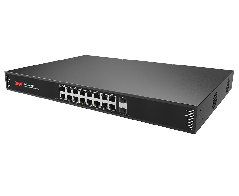 Rack mount 16 port unmanaged POE switch gigabit network fiber switch support IEEE802.3af/at/bt max single port power 90W