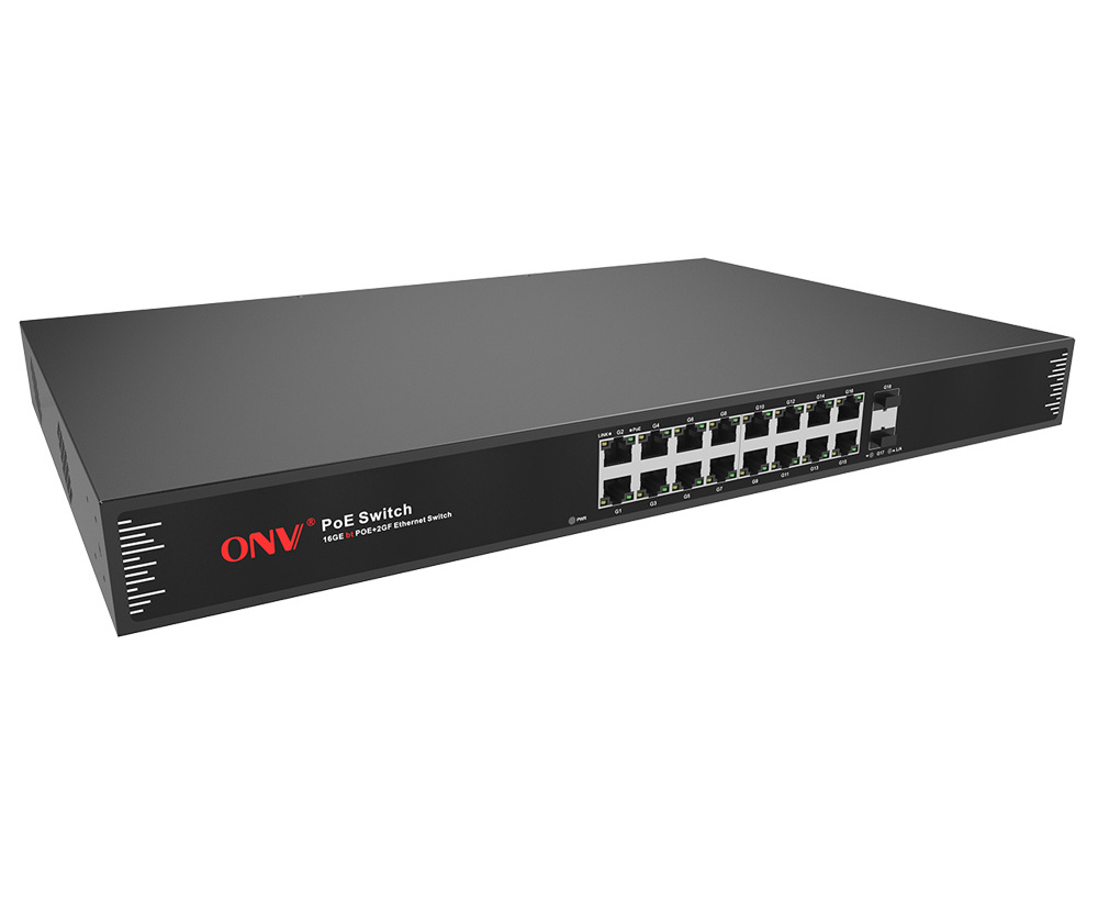 Rack mount 16 port unmanaged POE switch gigabit network fiber switch support IEEE802.3af/at/bt max single port power 90W