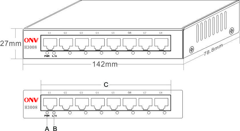 OEM, ODM ONV NEW  8 port  full gigabit security network switch for ip camera (ONV-H3008)