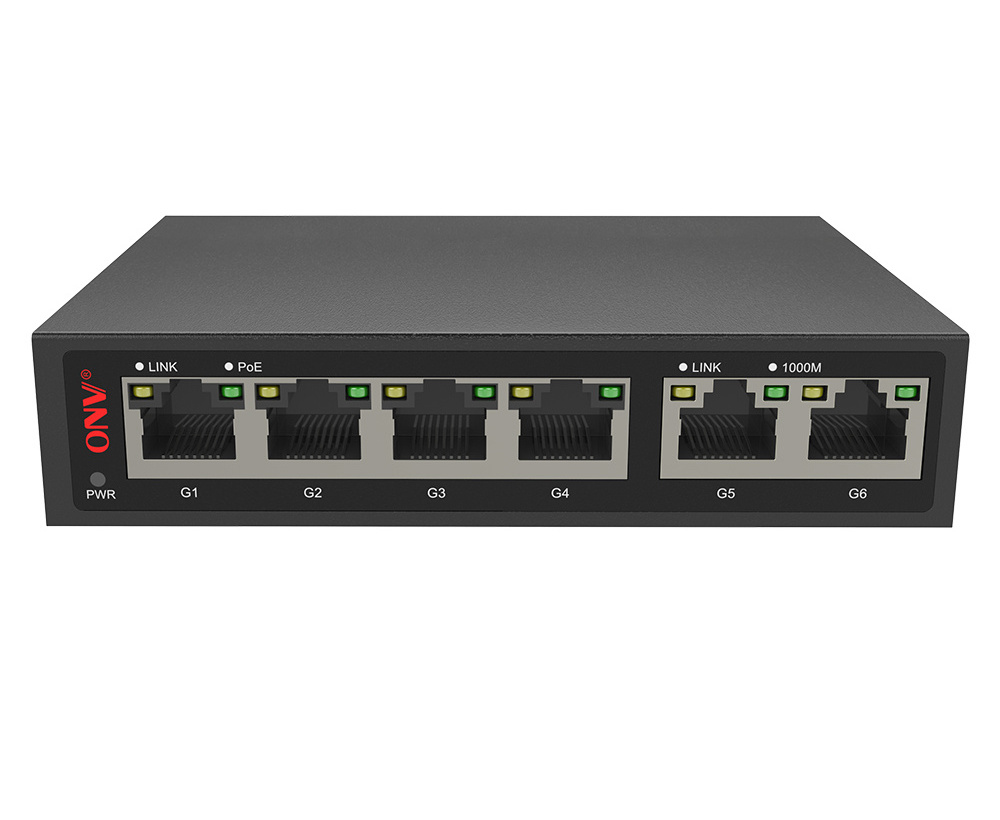 ONV 10/100/1000M 6 port poe switch with 4 gigabit poe port and 2 gigabit uplink ethernet unmanaged smart switch