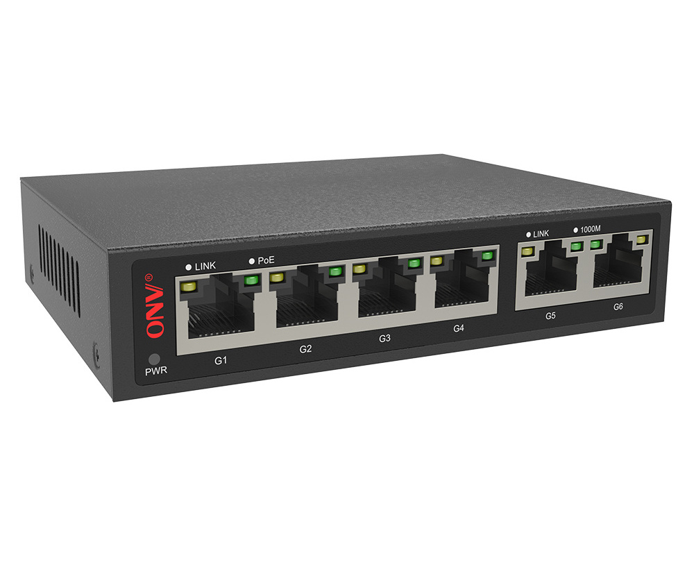 ONV 10/100/1000M 6 port poe switch with 4 gigabit poe port and 2 gigabit uplink ethernet unmanaged smart switch