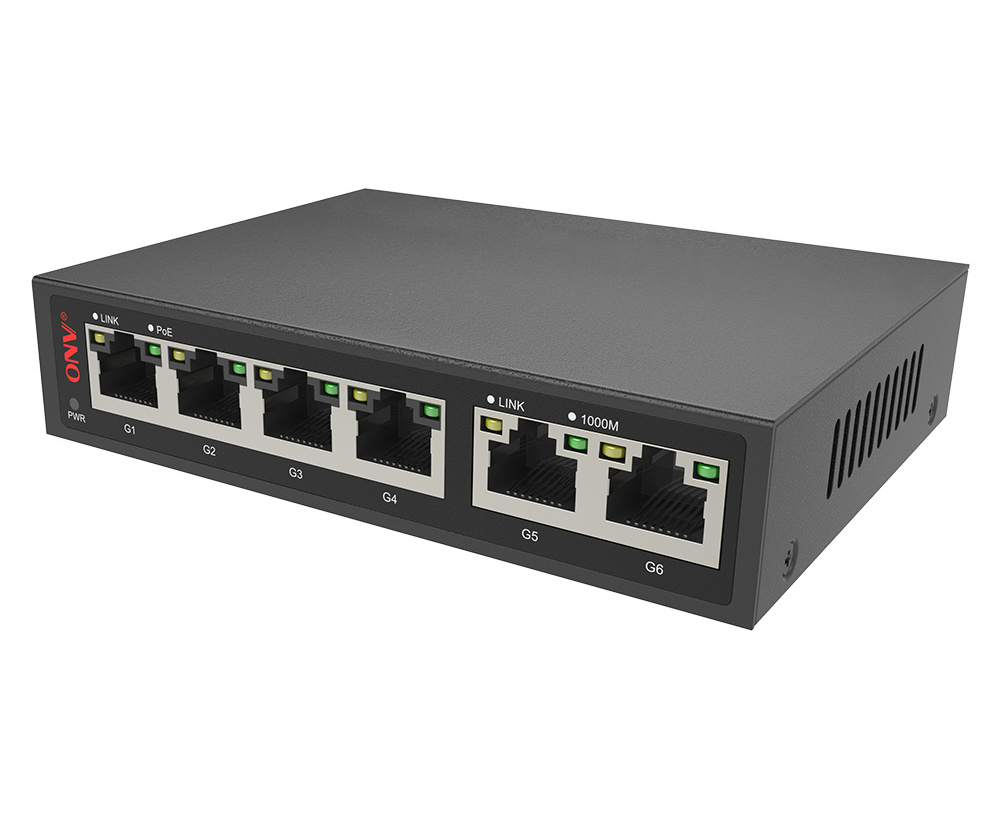 ONV 10/100/1000M 6 port poe switch with 4 gigabit poe port and 2 gigabit uplink ethernet unmanaged smart switch