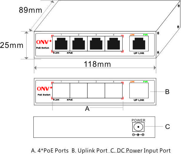 Ethernet PoE repeater 200 meter 4-Port full gigabit PoE Extender passive poe switch  (ONV-PSE-PD3304)