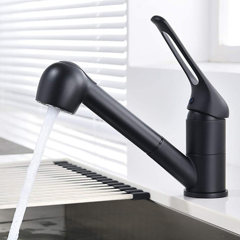 2024 Hot Sale Simple Drawable Faucet Swan Neck Kitchen Sink Dish Rotatable Stainless Steel Hot And Cold Silver or Black Faucet