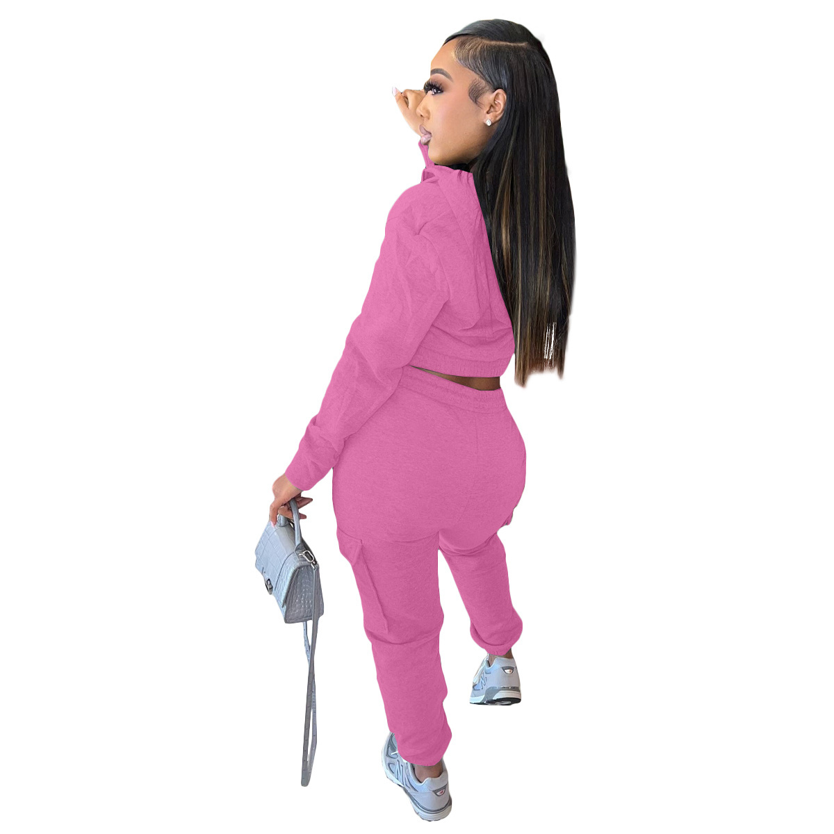 Sport thicken fabric zipper casual hoodie set sweatsuit sets women cargo pants set