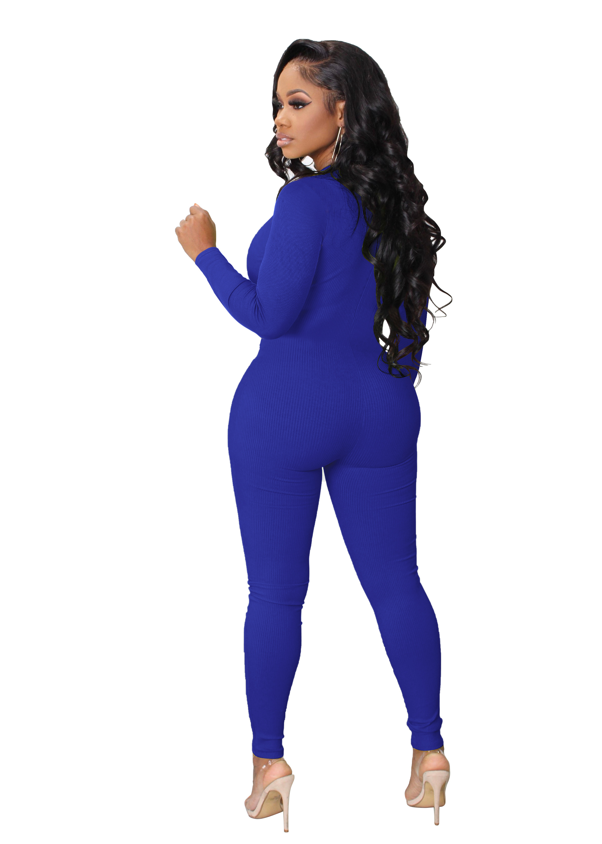 Workout sports long-sleeved one piece bodycon jumpsuit women casual fitness bodysuit