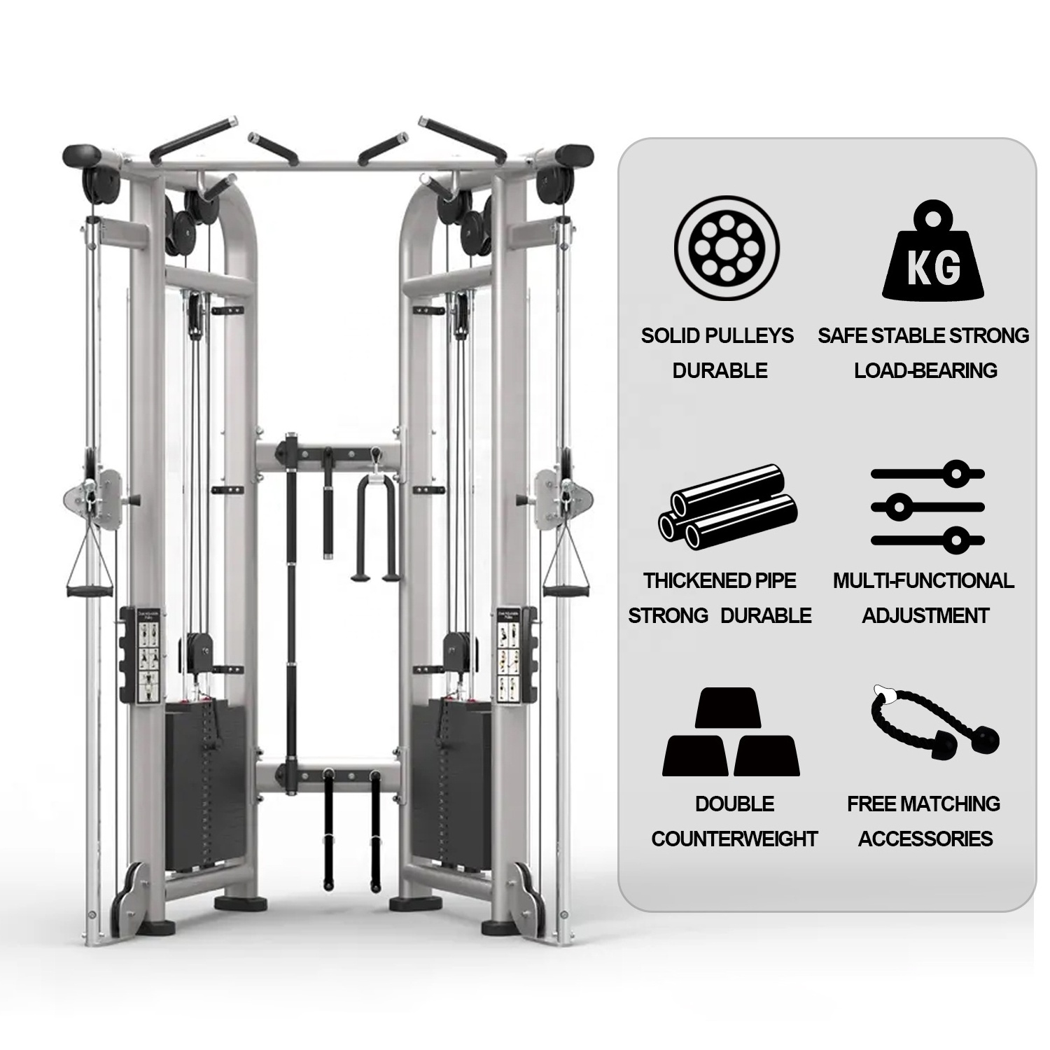 Commercial gym equipment adjustable dual pulley system