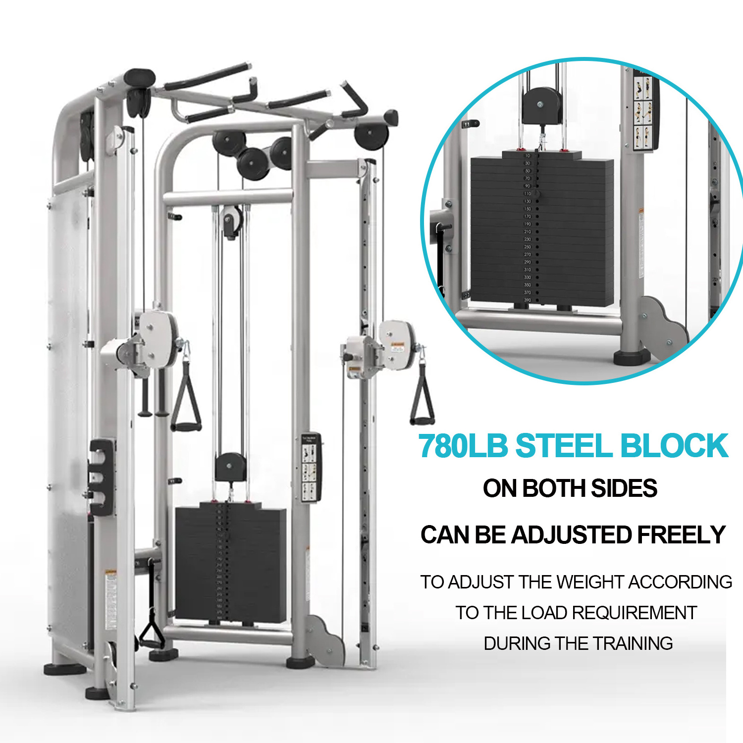 Commercial gym equipment adjustable dual pulley system