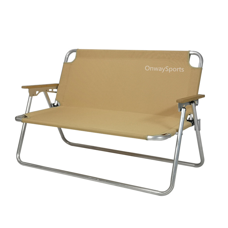 OnwaySports Outdoor Double Seat Chair Camping Folding Portable Loveseat Garden Bench With Cushion