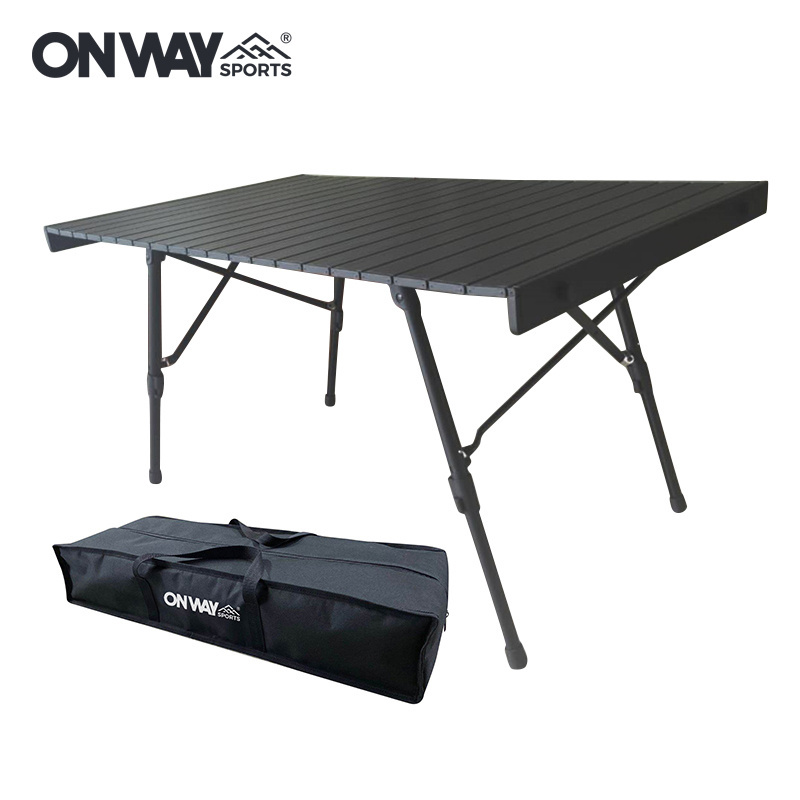 Hot Sell Family Portable Outdoor Picnic Table Black Aluminum Roll Top Foldable Camping Table