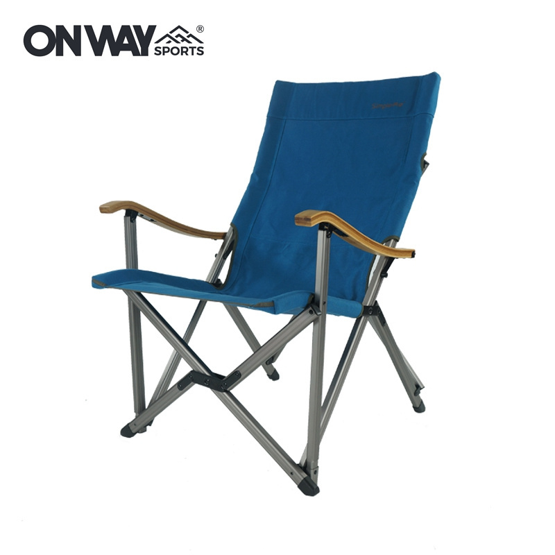 Wholesale Lightweight Portable High Back Lawn Chair Foldable Camping Chair with Bamboo Armrest