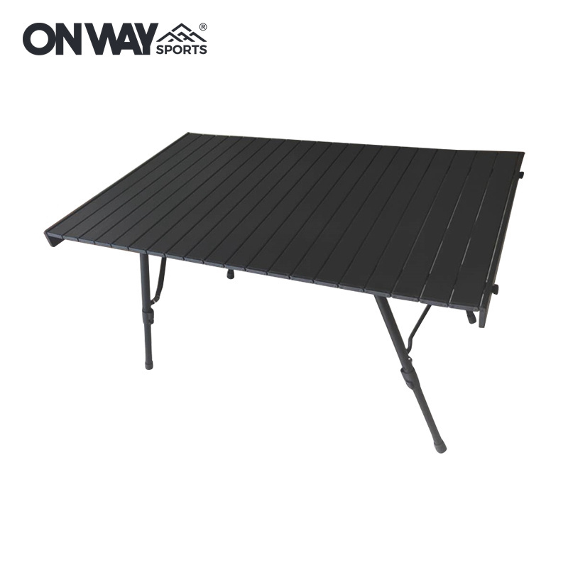 Hot Sell Family Portable Outdoor Picnic Table Black Aluminum Roll Top Foldable Camping Table