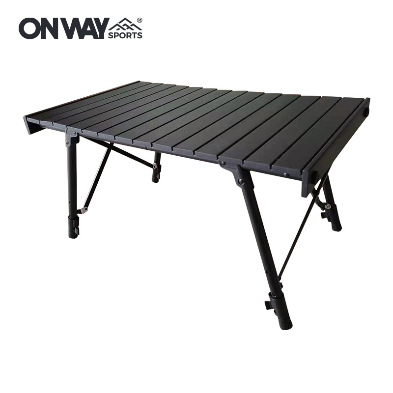 Hot Sell Family Portable Outdoor Picnic Table Black Aluminum Roll Top Foldable Camping Table