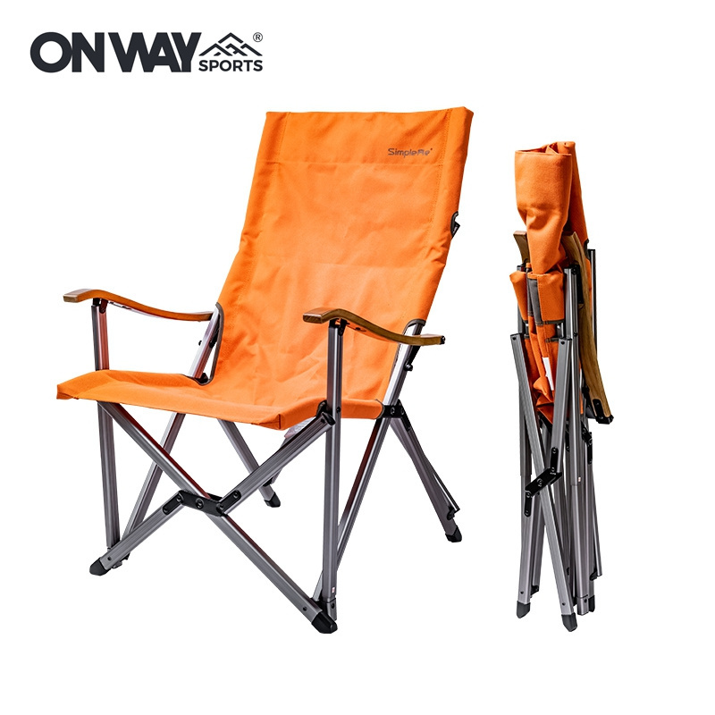 Wholesale Lightweight Portable High Back Lawn Chair Foldable Camping Chair with Bamboo Armrest