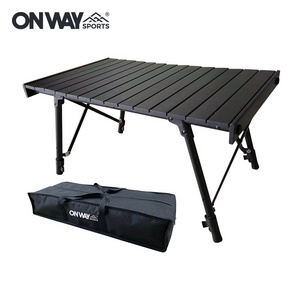 Hot Sell Family Portable Outdoor Picnic Table Black Aluminum Roll Top Foldable Camping Table