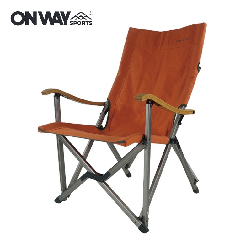 Wholesale Lightweight Portable High Back Lawn Chair Foldable Camping Chair with Bamboo Armrest