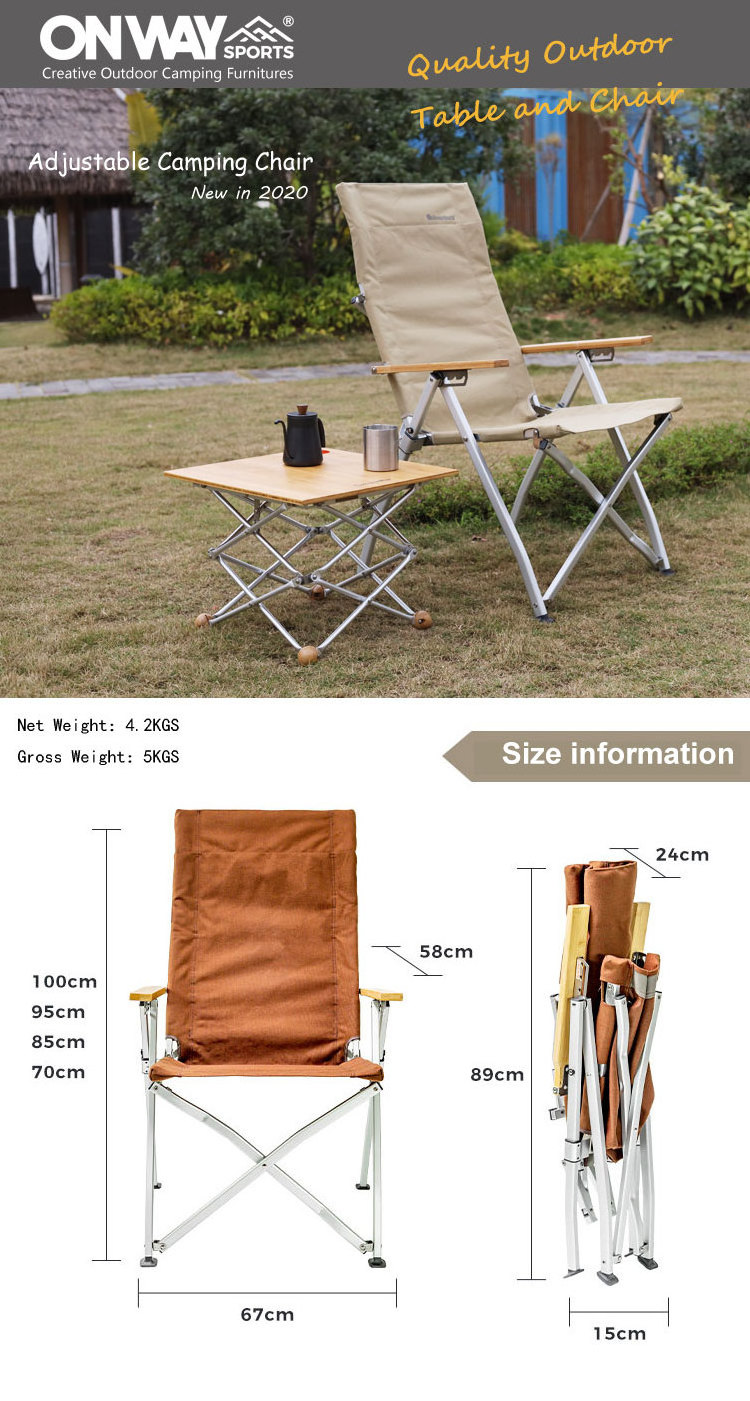 Onwaysports High Quality Outdoor Camping Chair Canvas Folding Camping Aluminium Recliner Camping Chair