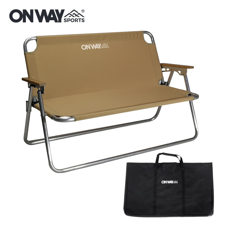 OnwaySports Outdoor Double Seat Chair Camping Folding Portable Loveseat Garden Bench With Cushion