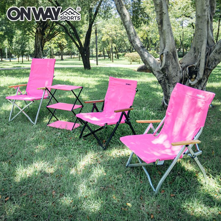 New Arrival Outdoor Pink Camping Furniture Set Folding Camping Lounge Chair Foldable Camping Storage Rack