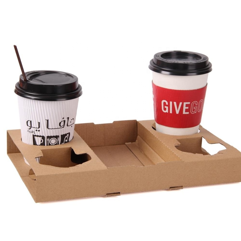 Custom logo print disposable take away cardboard paper cup holder