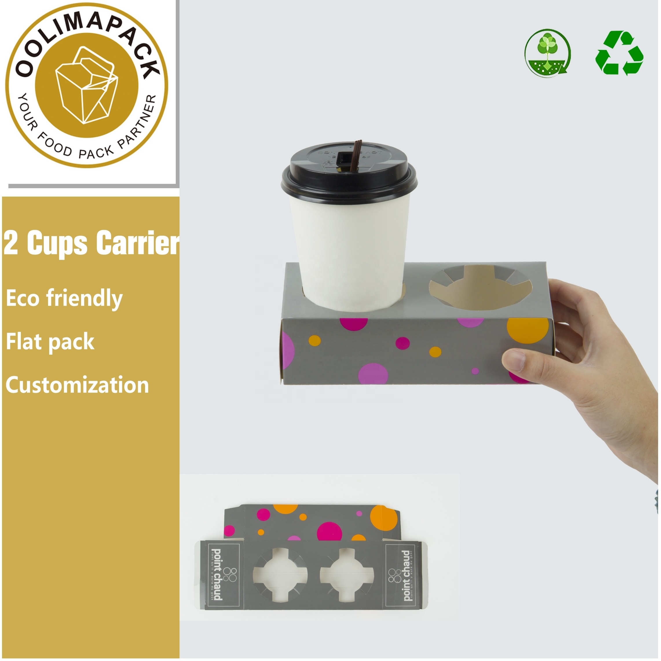 Custom logo print disposable take away cardboard paper cup holder