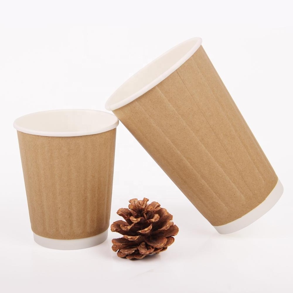 8//12/16 oz Customized Logo Eco-friendly disposable kraft PE Coating double wall Paper drink coffee milk cups with packing