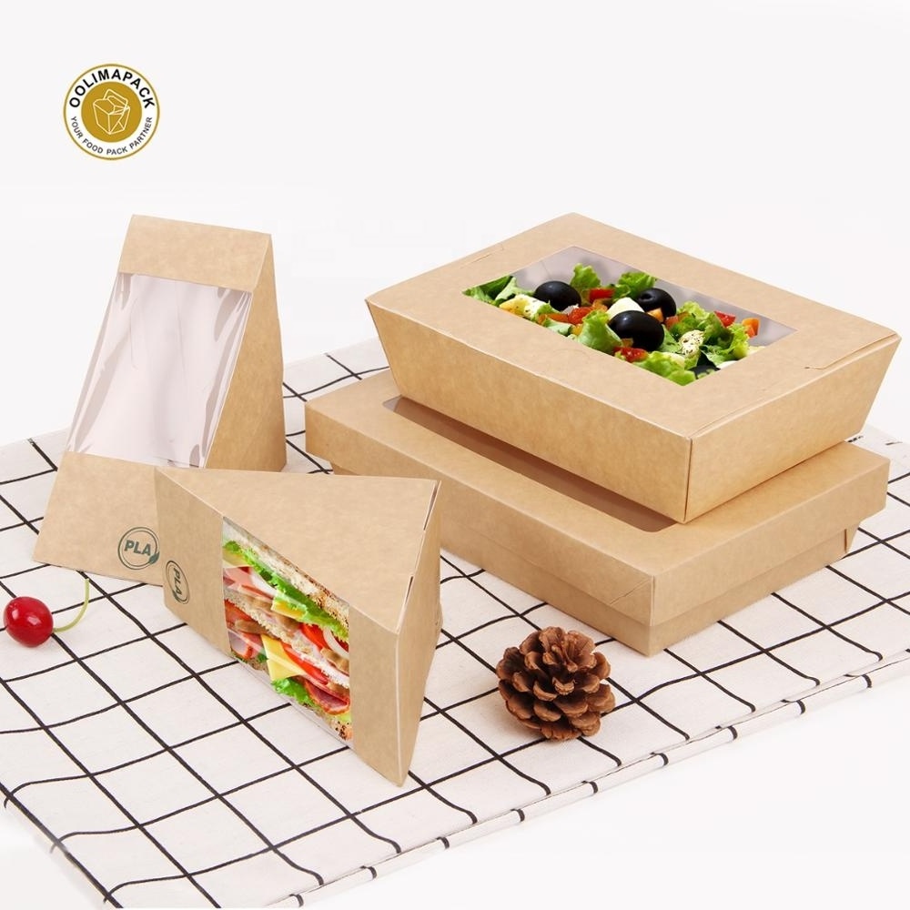 Square base food grade kraft paper salad box,pizza pasta fried chicken bread takeaway package