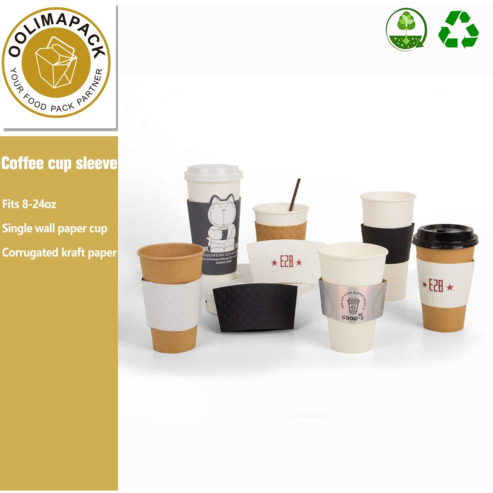 Hot Sell Custom Eco Friendly Recycled Paper Disposable Corrugated Coffee Cup Sleeve