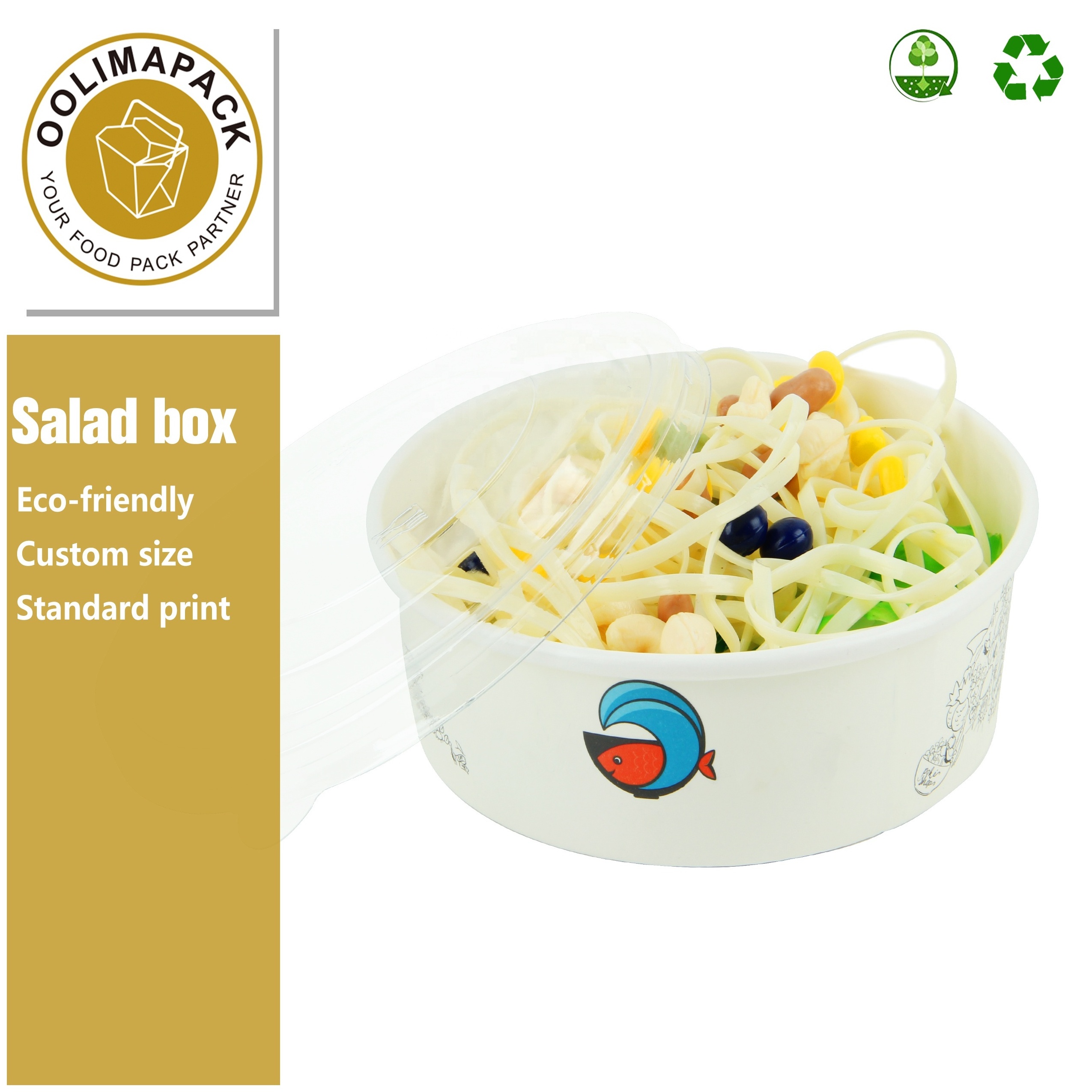 Disposable Take away Kraft Paper Salad Bowl with PET Lid Kraft Paper Bowl