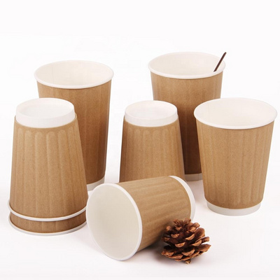 8//12/16 oz Customized Logo Eco-friendly disposable kraft PE Coating double wall Paper drink coffee milk cups with packing