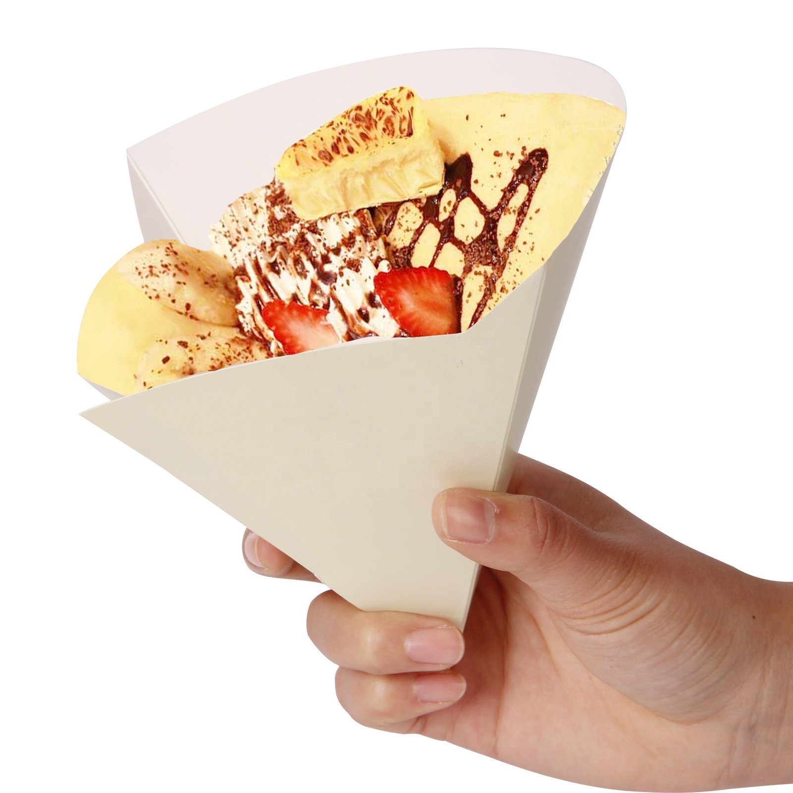 Food grade biodegradable paperboard triangle crepe cone packaging box,crepes holder