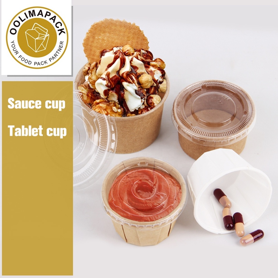 Disposable food grade paper souffle portion cup white and kraft for baking/medical