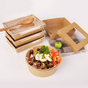 Square base food grade kraft paper salad box,pizza pasta fried chicken bread takeaway package