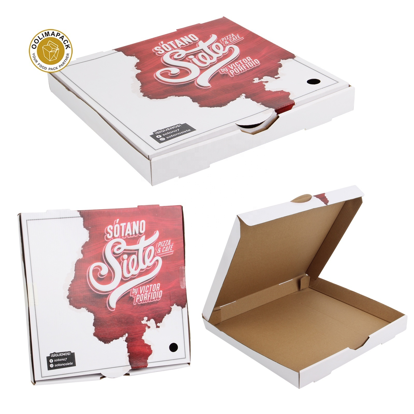 Wholesale pizza shop different size food custom printed logo pizza flute corrugated carton box packaging