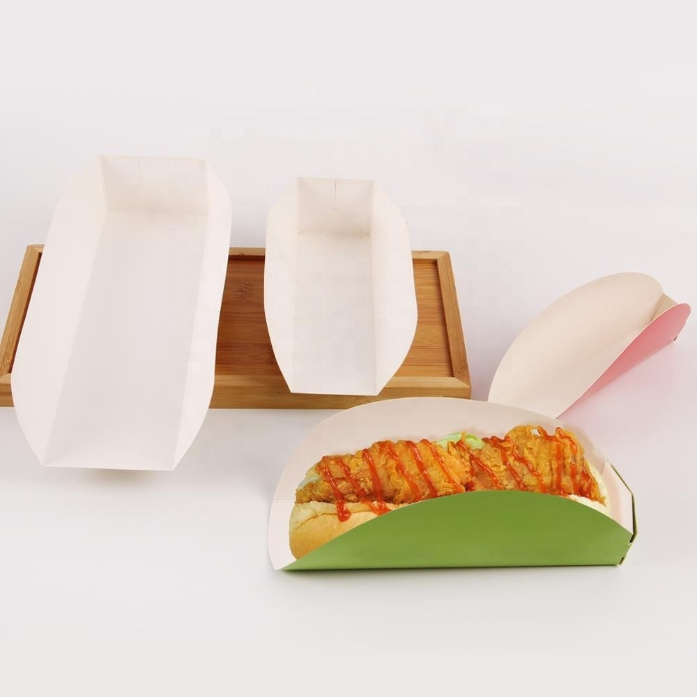 Disposable Customized Snack Food Boat Tray Packaging Paper Folding Hot Dog Box