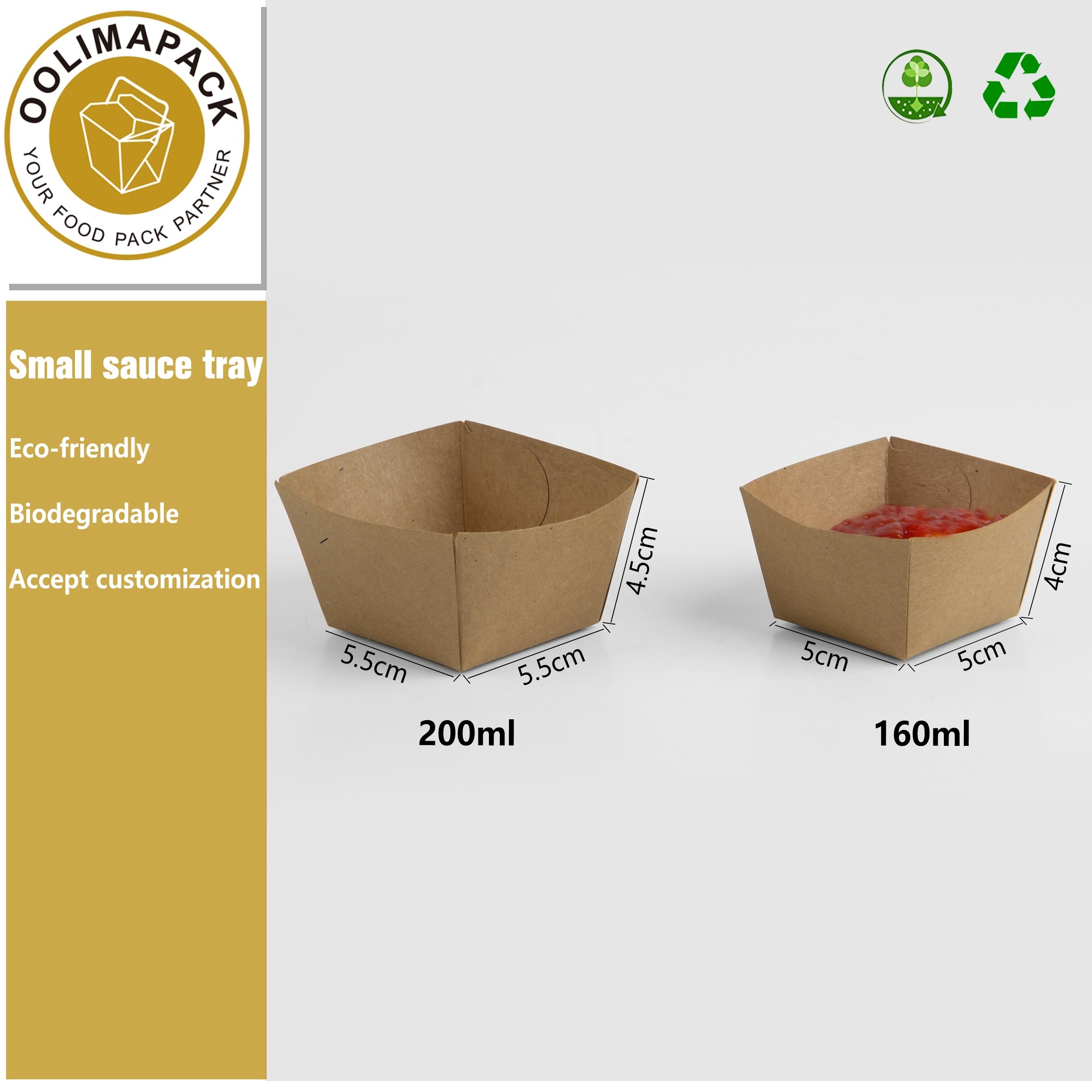 Degradable 0.5 - 2OZ disposable food grade greaseproof sauce paper cups and sauce container for baking/medical