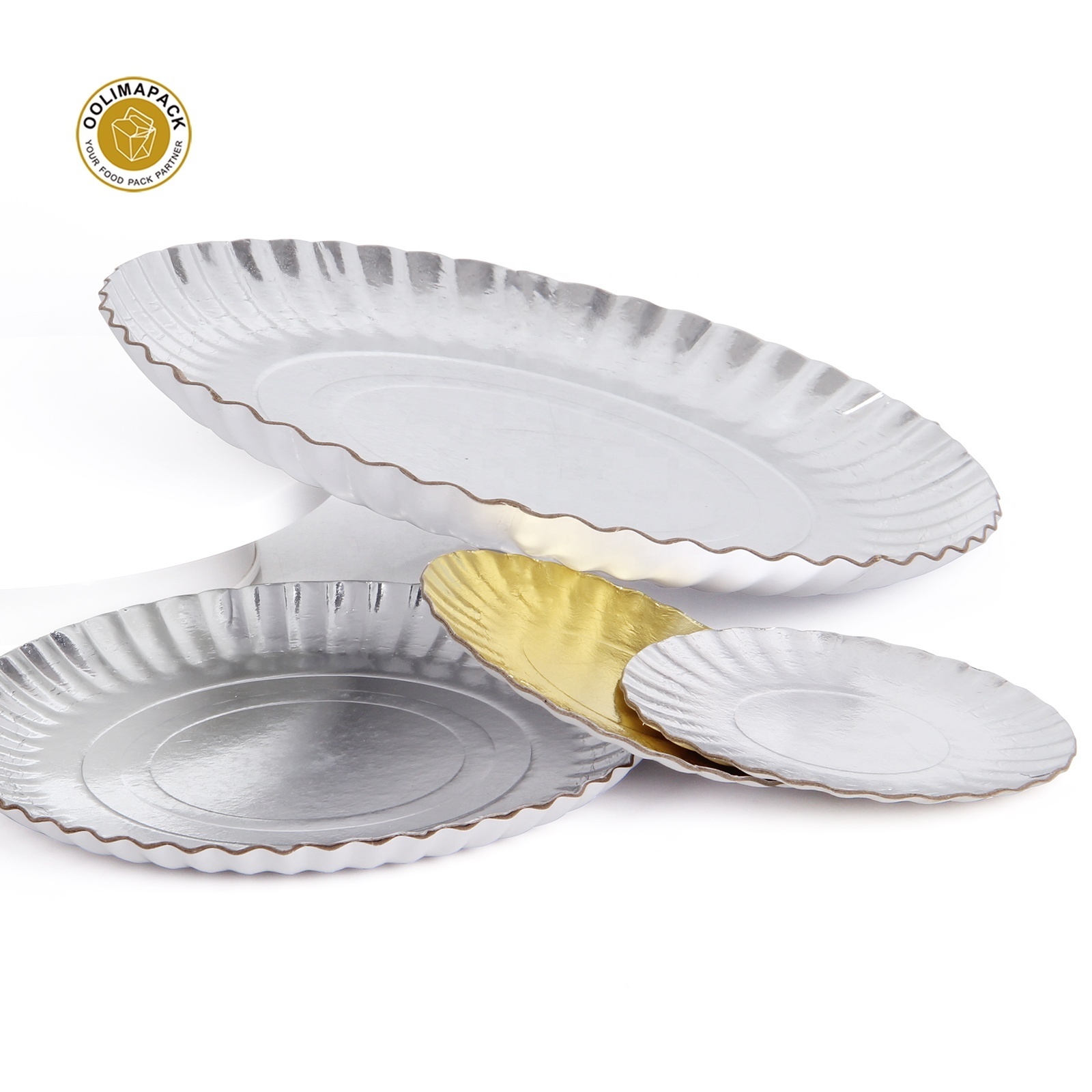 Classical hot sell disposable 400 gsm 13 inch round rectangle gold and silver foil paper plates