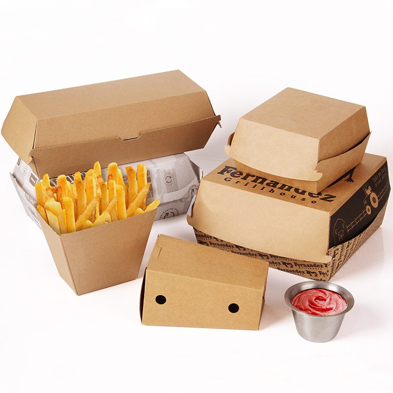 Custom Mini Kraft Burger Box Packaging Wholesale  Disposable Burger Long Box