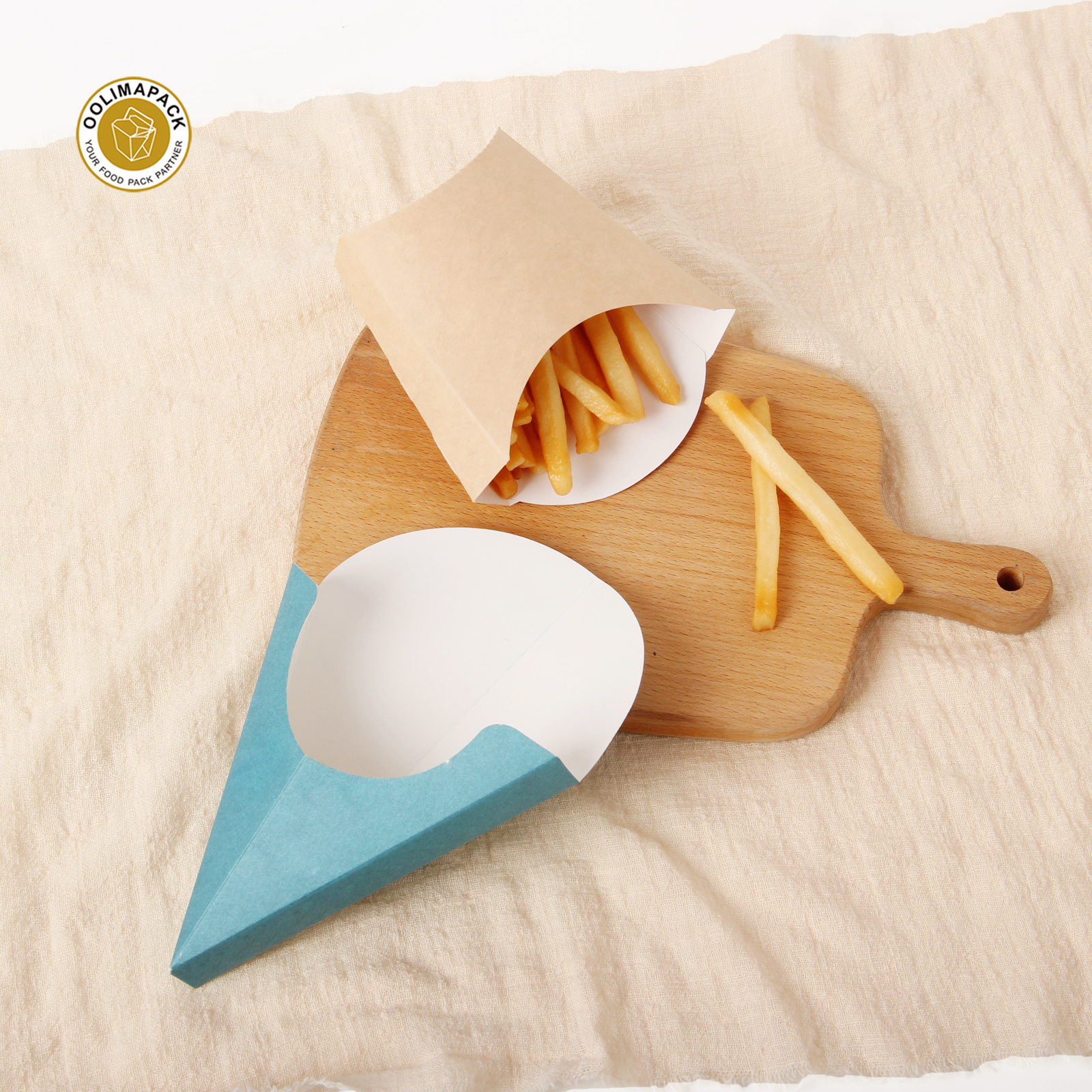 Custom printed biodegradable eco crepe fries cone paper crepe holders