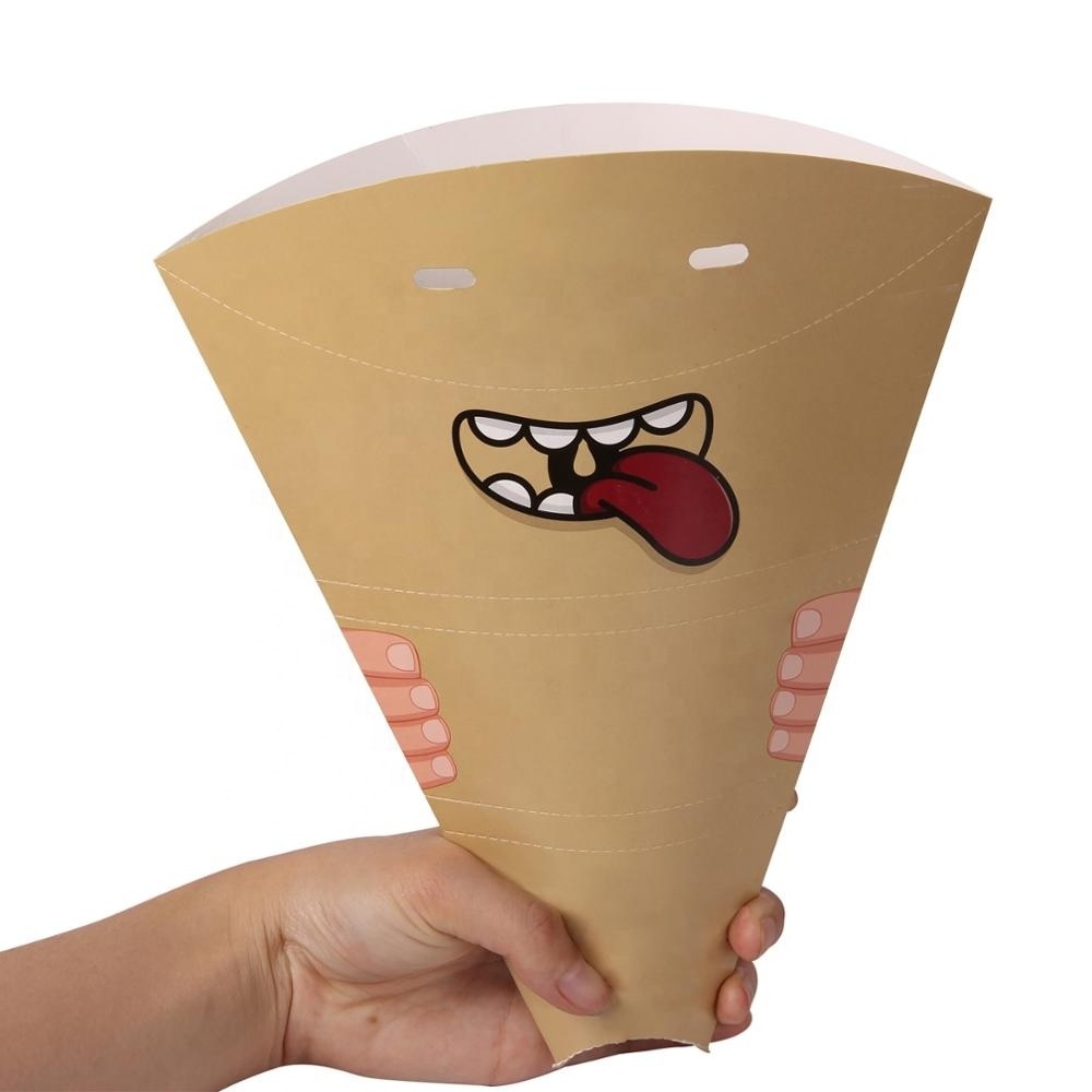 Custom printed french fries crepes holder food packaging,cone shape paper crepes box