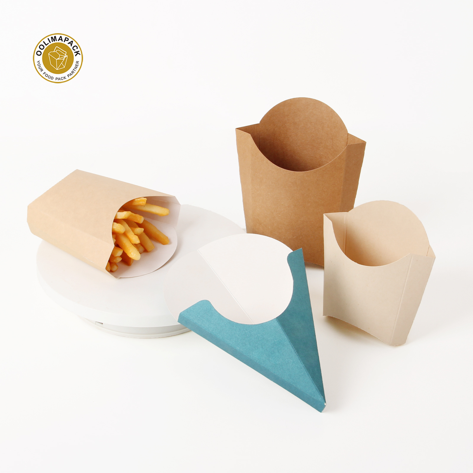 Custom printed biodegradable eco crepe fries cone paper crepe holders