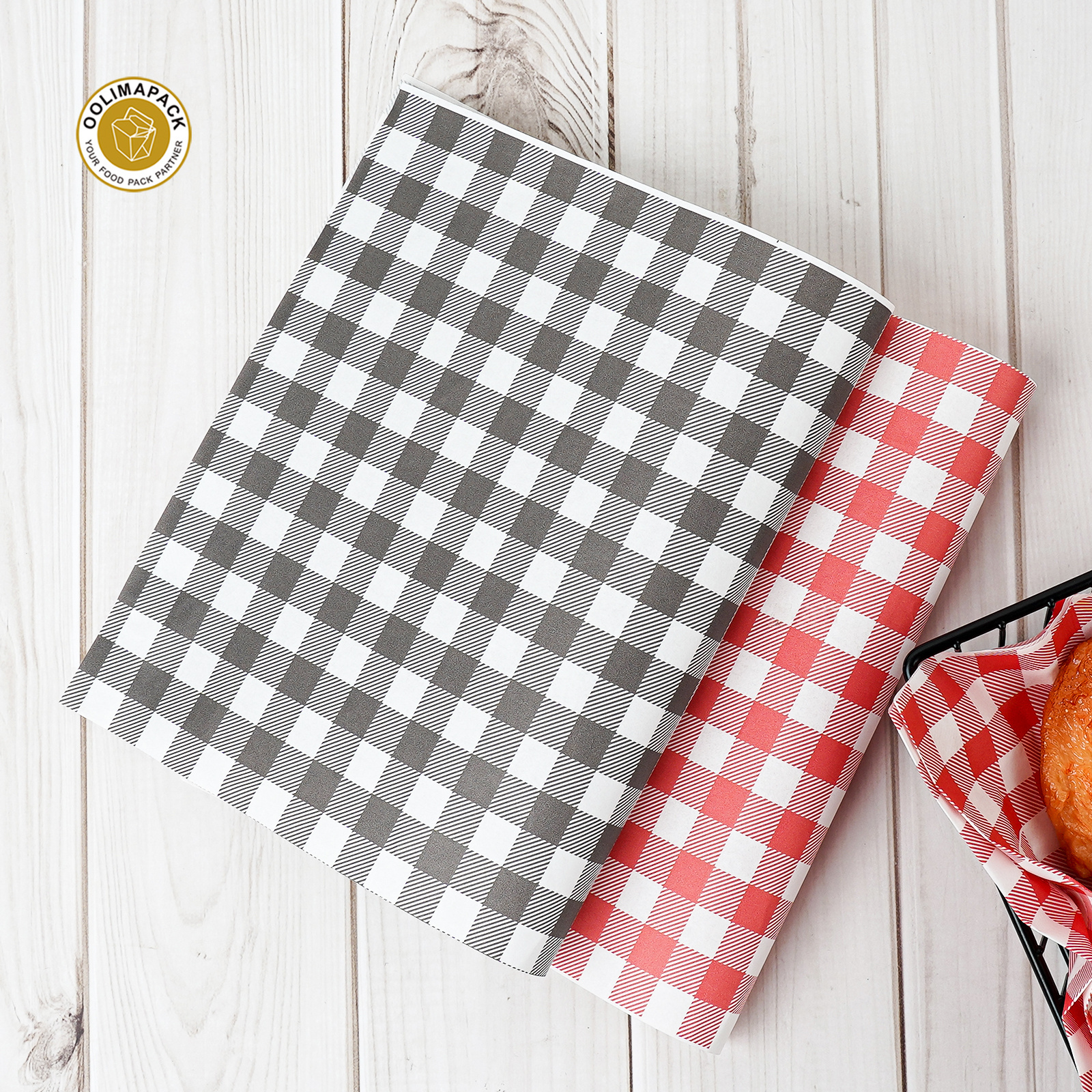 OOLIMA Food Grade Paper Black and White Checkered Wax Paper Sheets Greaseproof Paper