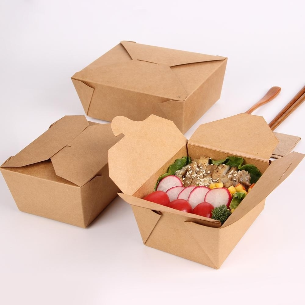 Biodegradable food grade kraft paper package container box for salad fruit and sushi hot