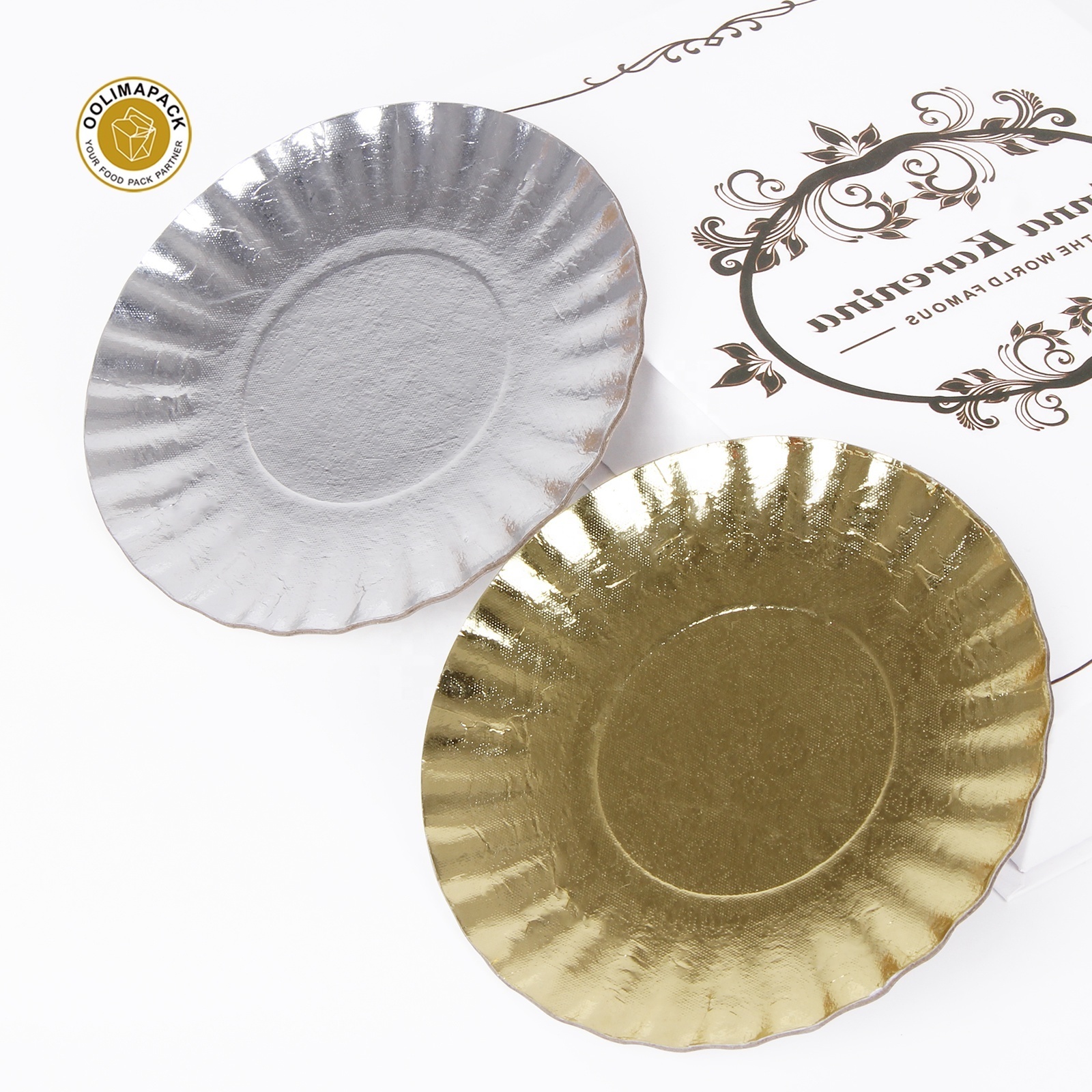 Food Grade Raw Materials Paper Plate Gold and Silver Foil Coated Disposable Plate Dish Food Container Round 1200gsm Paper >10