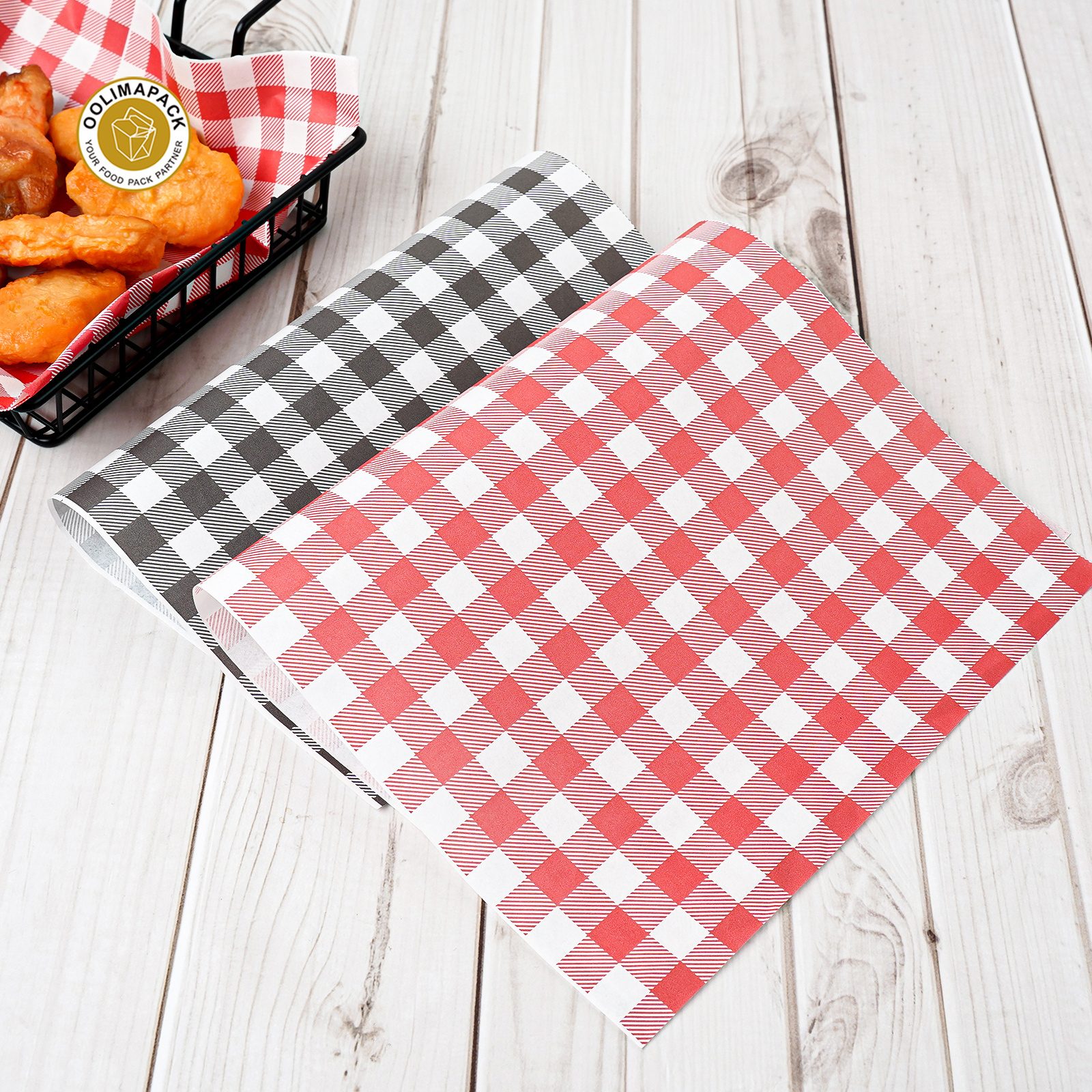 OOLIMA Food Grade Paper Black and White Checkered Wax Paper Sheets Greaseproof Paper